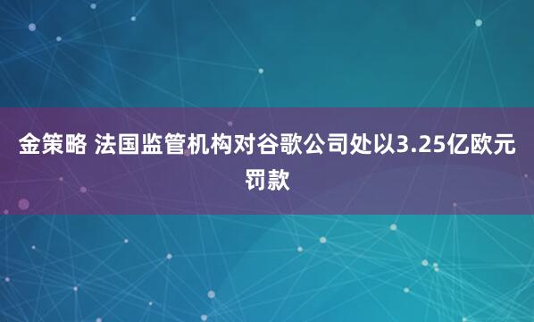 金策略 法国监管机构对谷歌公司处以3.25亿欧元罚款